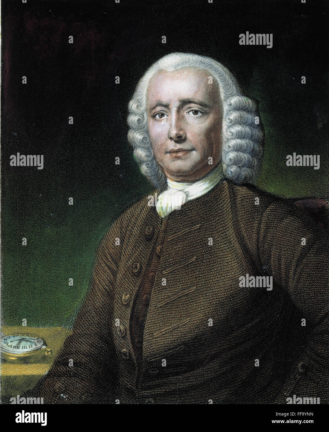 JOHN HARRISON (1693-1776). / nEnglish Uhrmacherei und Erfinder. Stahl-Gravur, Englisch, 19. Jahrhundert. Stockfoto