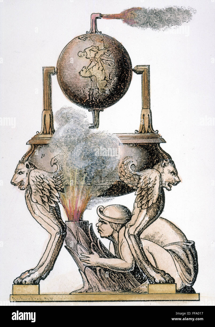 EIN AEOLIPILE (Dampfmaschine) / Ndescribed von Hero von Alexandria (3. Jh. n. Chr.): Linie Gravur, 19. Jahrhundert. Stockfoto
