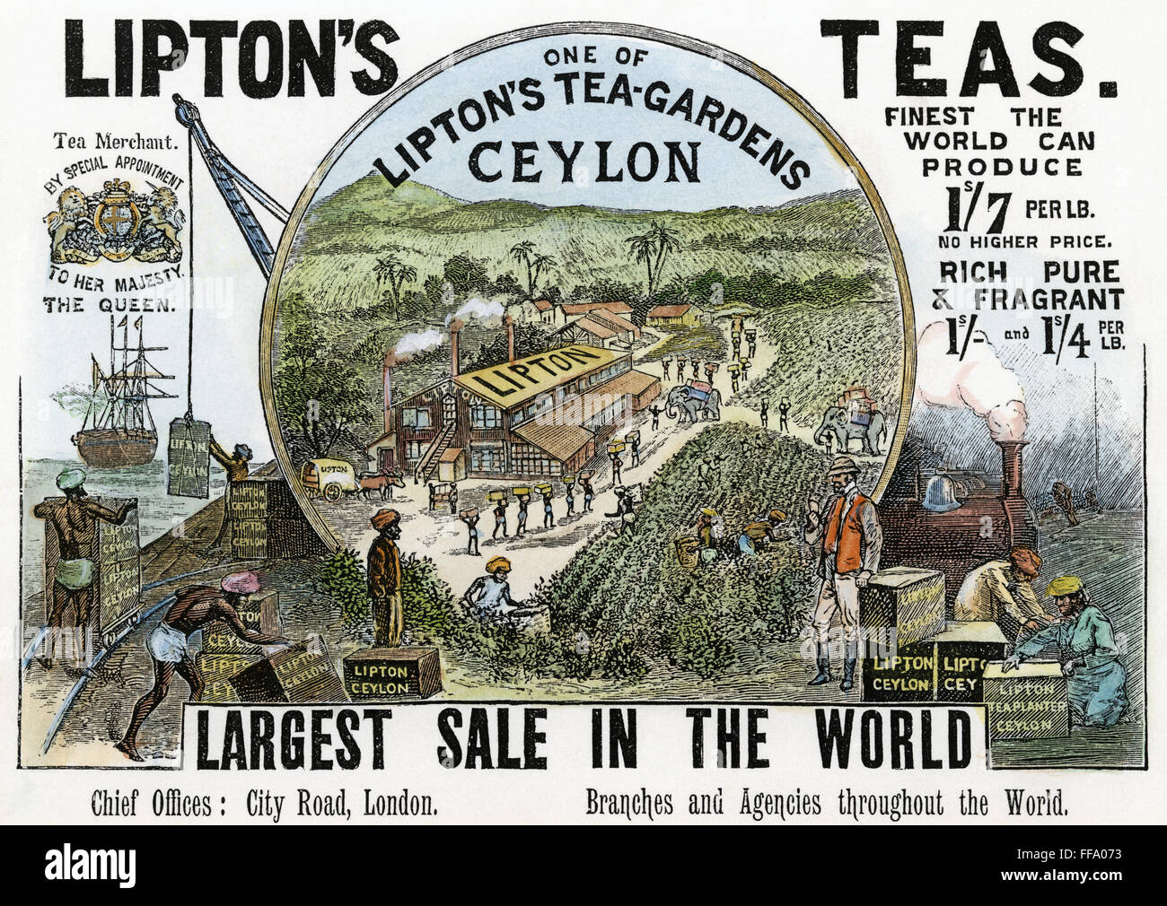 TEE-WERBUNG, 1896. /nFor Lipton Tee mit der englischen Firma Plantagen in Ceylon. Stockfoto