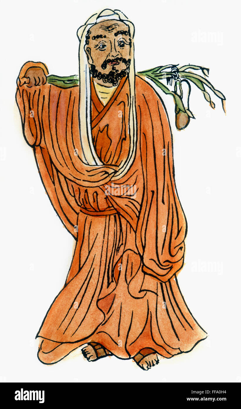 BODHIDHARMA (FL. 520 n. Chr.). /nIndian buddhistischer Mönch; Gründer der  Zen-Sekte des Buddhismus. Bodhidharma mit der Teepflanze, die er entdecken  gutgeschrieben wird. Chinesische Zeichnung Stockfotografie - Alamy