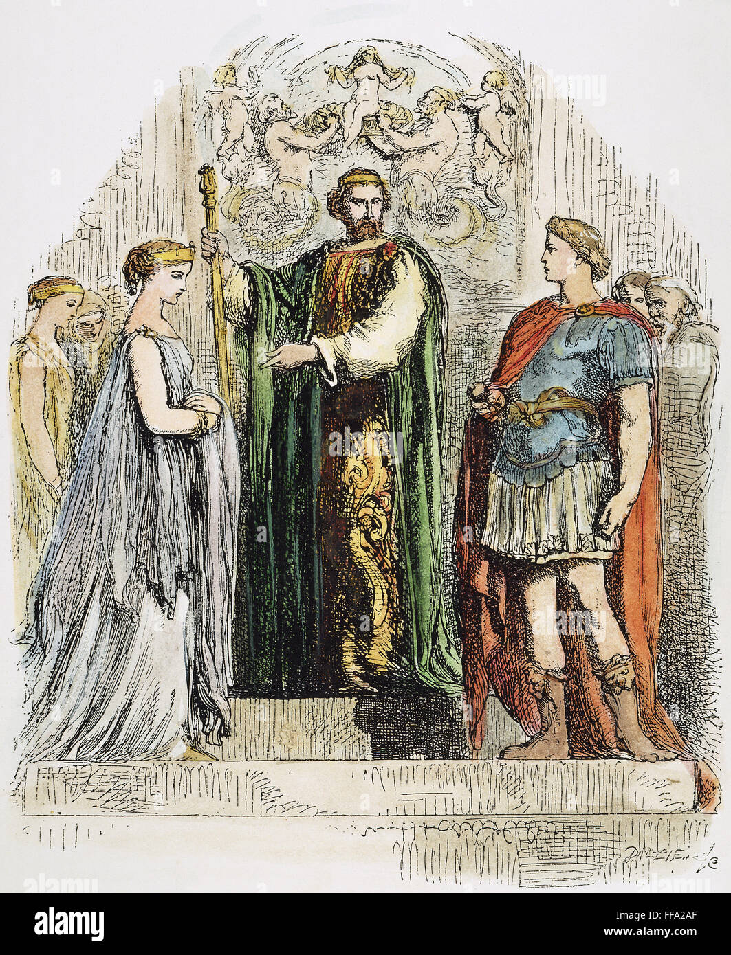 SHAKESPEARE: PERIKLES. /nKing Antiochus von Antiochien präsentiert seine Tochter Pericles. Holzstich, 19. Jahrhundert, nach Sir John Gilbert für Shakespeares "Perikles, Prinz von Tyrus" (Akt I, Szene 1). Stockfoto