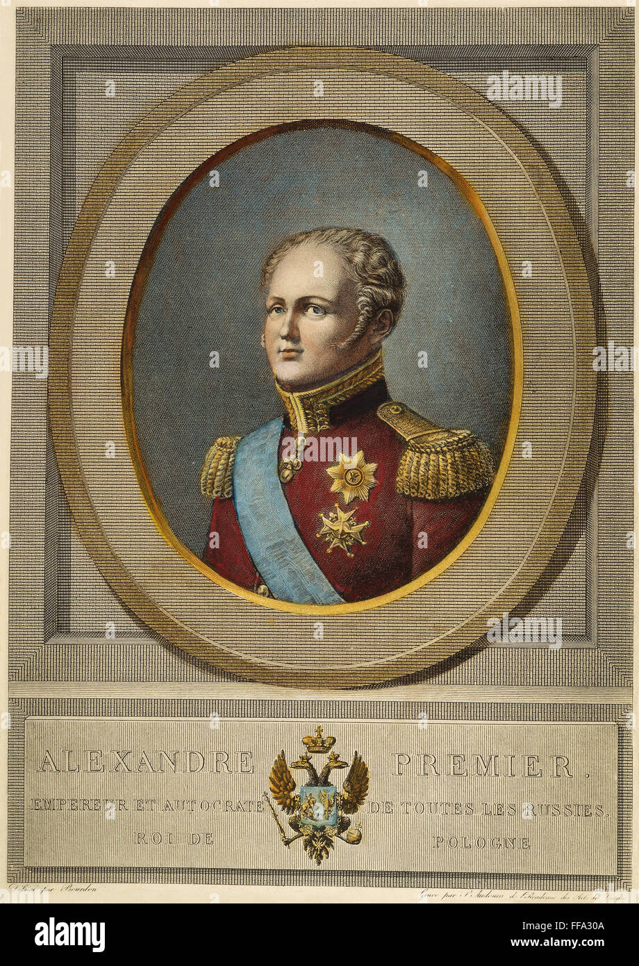 Zar ALEXANDER i. von Russland /n(1777-1825). Französischer Kupferstich, Anfang des 19. Jahrhunderts. Stockfoto