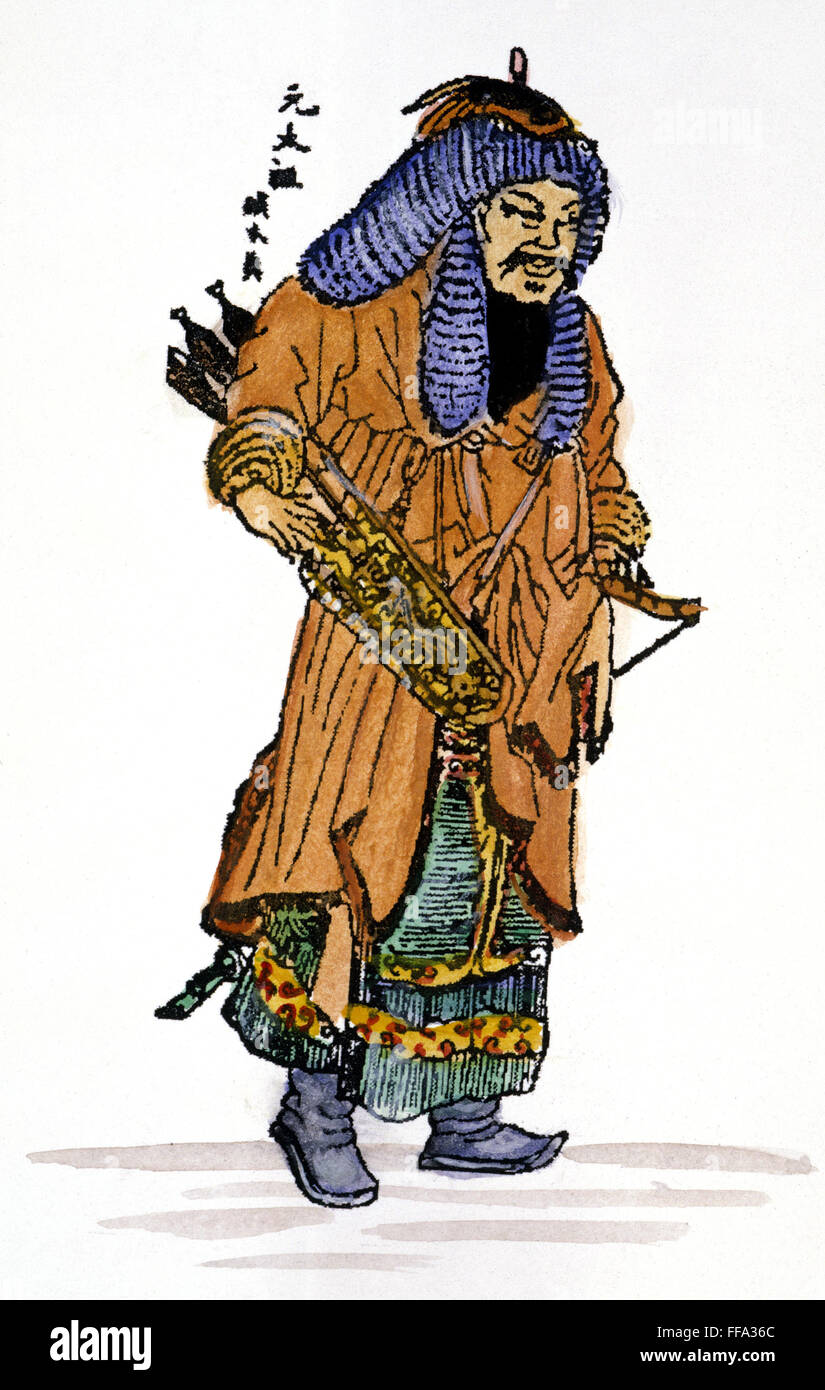 DSCHINGIS KHAN (1162-1227). /nMongol Eroberer. Chinesische Holzschnitt. Stockfoto