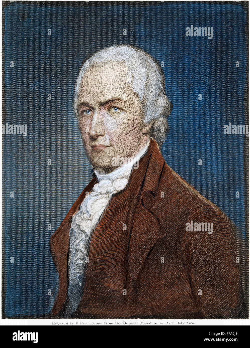 ALEXANDER HAMILTON /n(1755-1804). US-amerikanischer Politiker. Stipple Stich nach einer Miniatur von Archibald Robertson. Stockfoto
