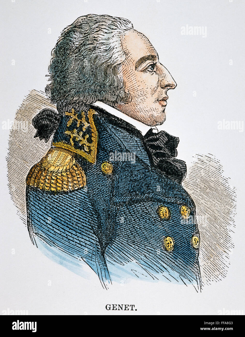 EDMOND CHARLES GEN╔T /n(1763-1834). Als "Bürger" GenΘt bekannt. Amerikanische Gravur, 19. Jahrhundert. Stockfoto