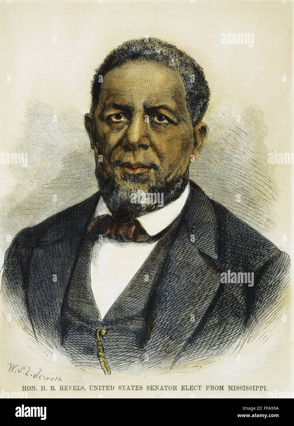 HIRAM RHOADES REVELS /n(1822-1901). US-amerikanischer Politiker: Holz Gravur, American, 1870. Stockfoto