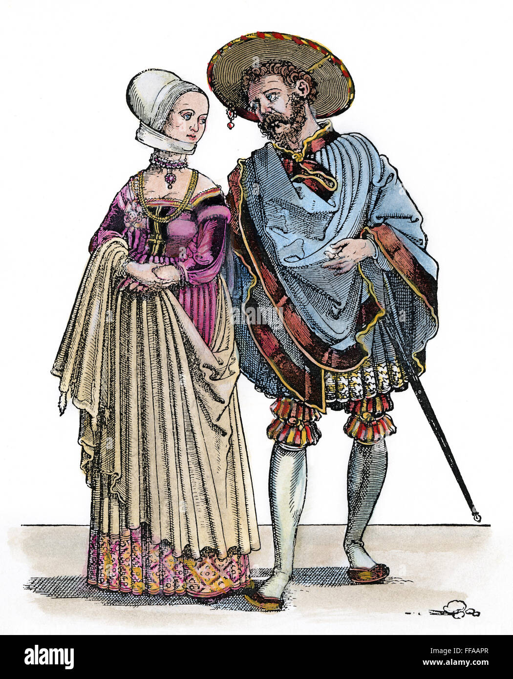 JUNGES Paar, c1530. NUM junger Mann und seine Frau. Holzschnitt, c1530, von Hans Sebald Beham. Stockfoto