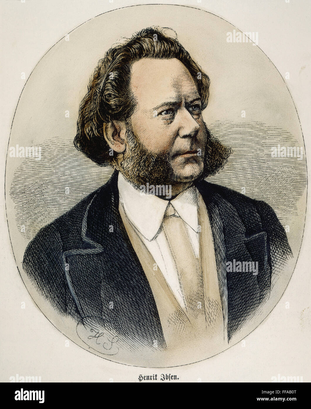 HENRIK IBSEN (1828-1906). / nNorwegian Dichter und Dramatiker. Holzstich, 1870. Stockfoto