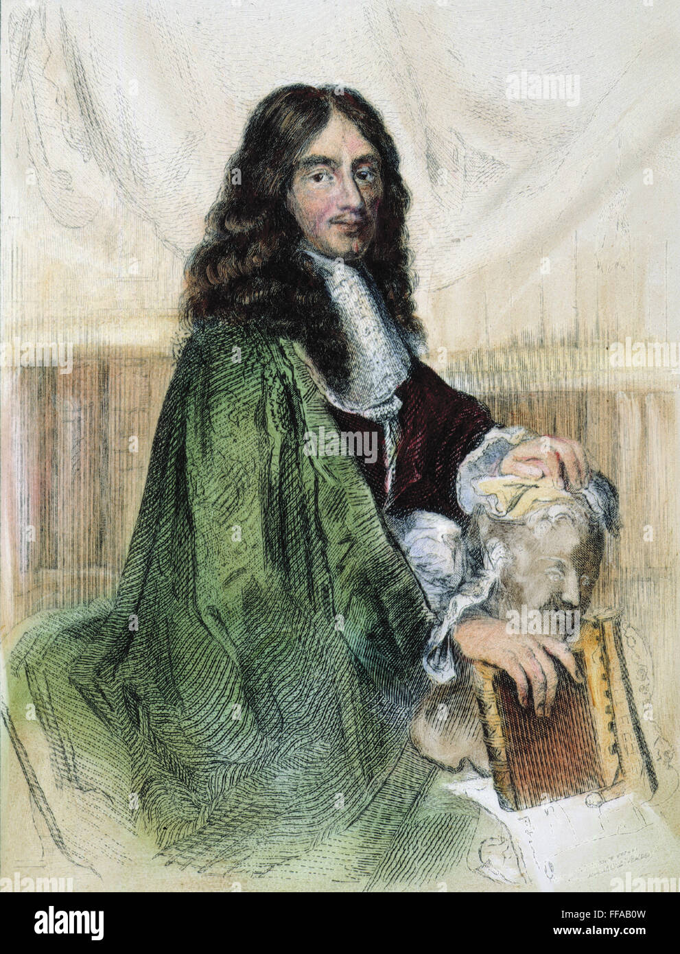 CHARLES PERRAULT /n(1628-1703). Französischer Schriftsteller. Linie und stupfen Gravur nach Charles Le Brun (1619-1690). Stockfoto
