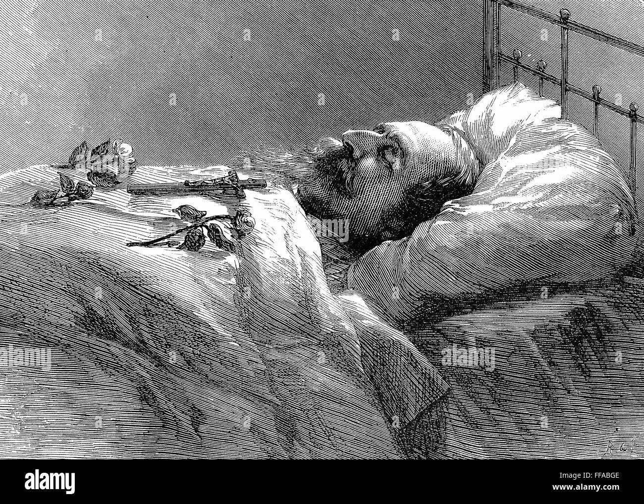 NAPOLEON III (1808-1873) Kaiser des Zweiten Kaiserreichs auf dem Sterbebett Stockfoto