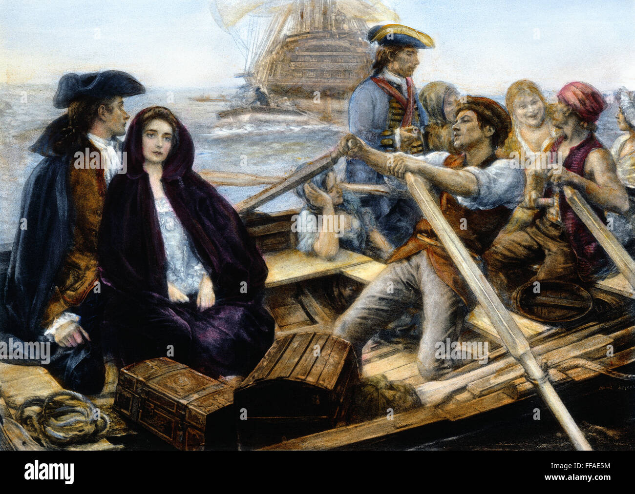 MANON LESCAUT. /nManon Lescaut und ihres Geliebten, des Grieux, sind in Louisiana an Land gesetzt. Heliogravüre nach dem Lackieren, 1896 von Albert Lynch, zeigt eine Szene aus dem Roman, 1731, von AbbΘ PrΘvost. Stockfoto