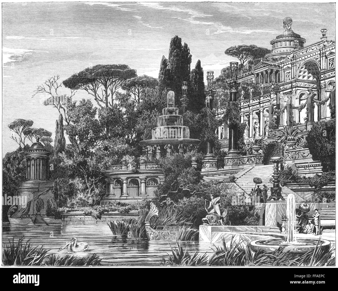 ANTIKE RÖMISCHE VILLA. /nRoman Villa aus der Kaiserzeit. LineGravur