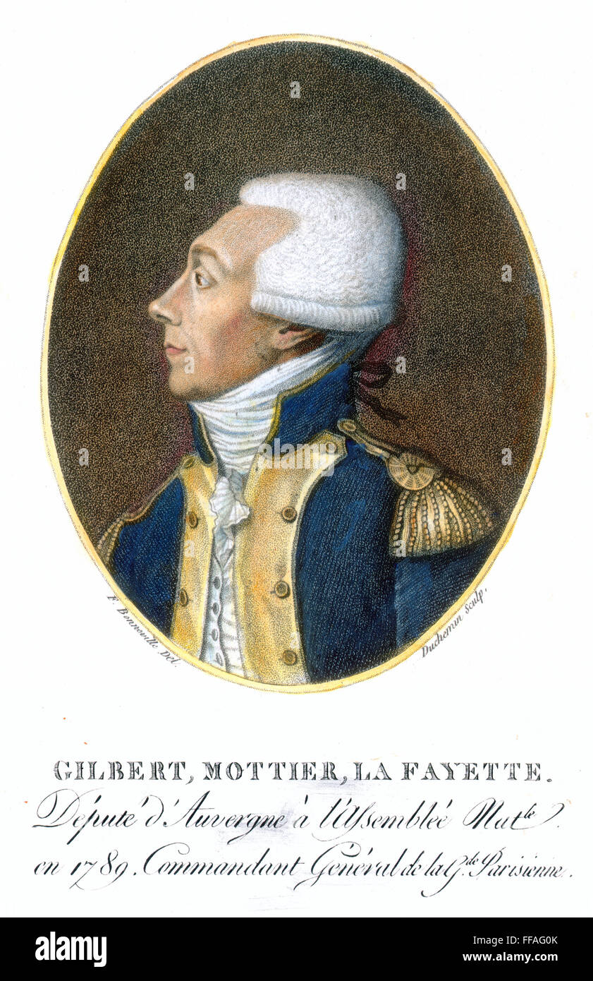 MARQUIS de LAFAYETTE /n(1757-1834). Französischer Soldat und Staatsmann. Aquatinta, Französisch, Ende 18. Jahrhundert. Stockfoto