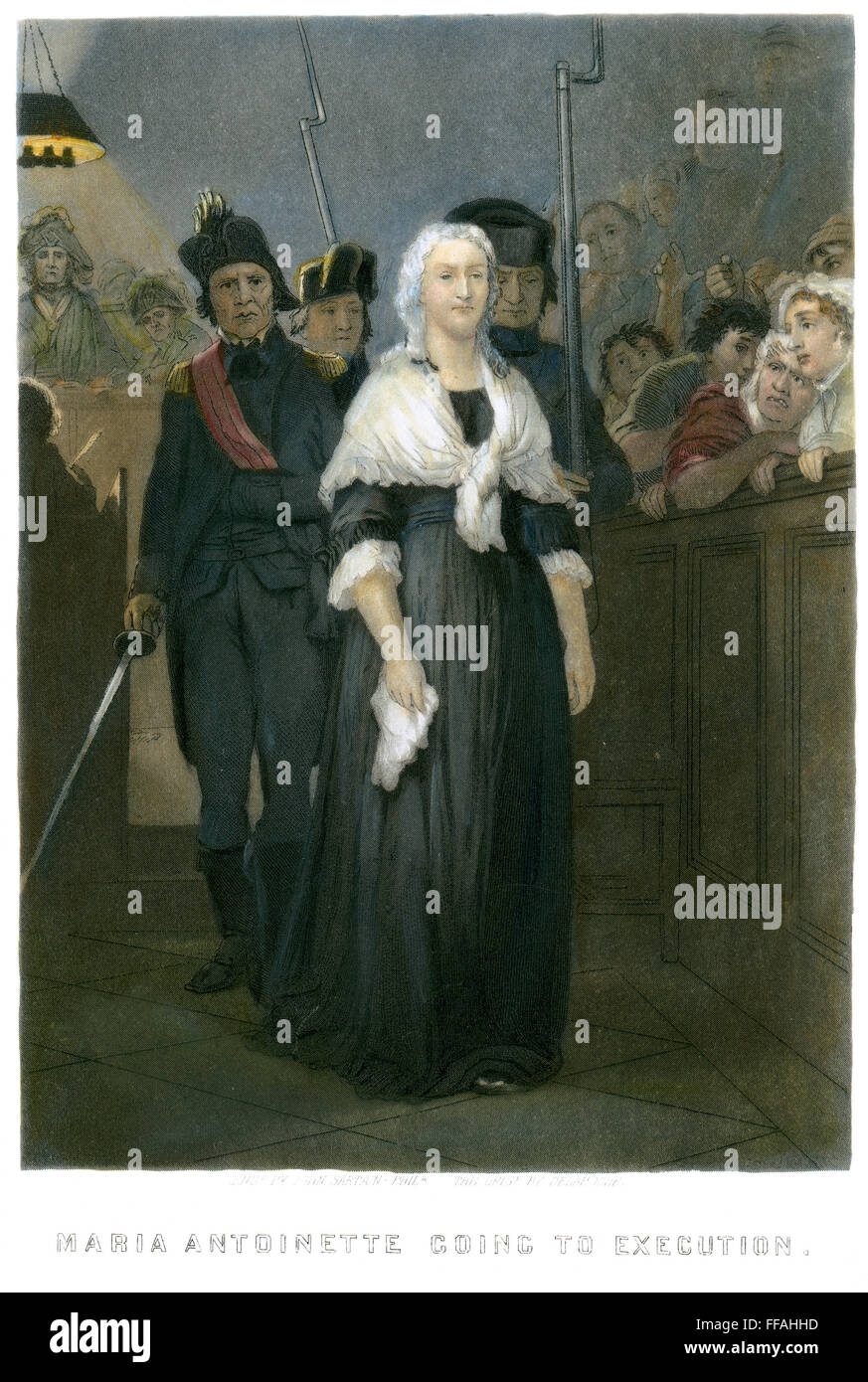 MARIE ANTOINETTE (1755-1793). /nQueen von Frankreich, 1774-1792. Auf dem Weg zur Guillotine, 1793. Schabkunst von John Sartain, 1859, nach einem Gemälde von Paul Delaroche. Stockfoto