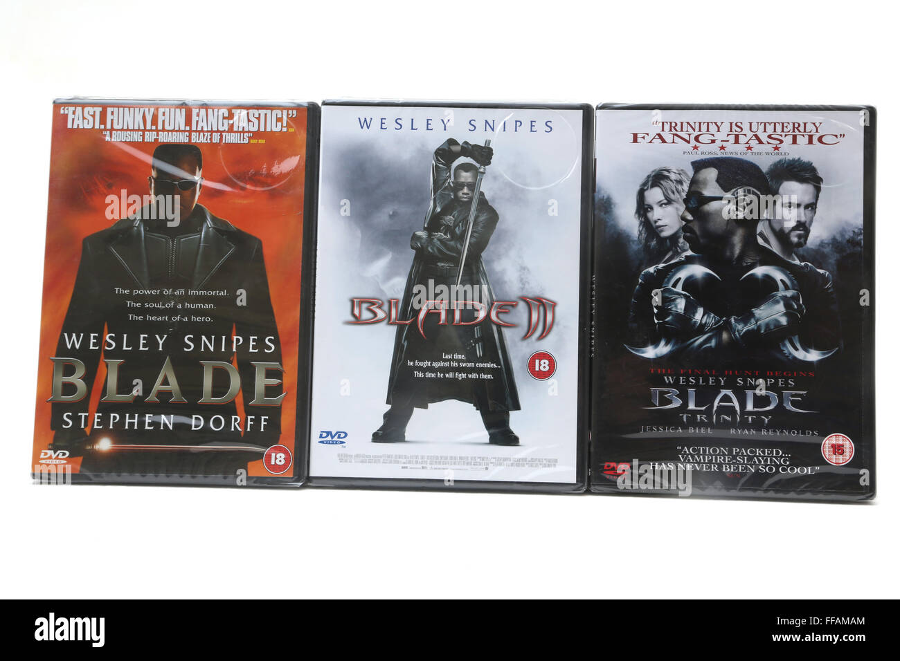 Blade, Blade II und Blade Trinity DVDS Stockfoto