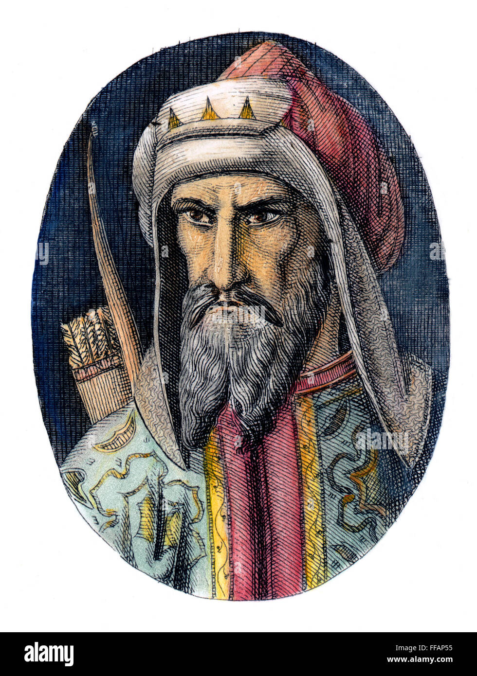 DSCHINGIS KHAN (1162-1227). /nMongol Eroberer. Line-Gravur, 19. Jahrhundert. Stockfoto