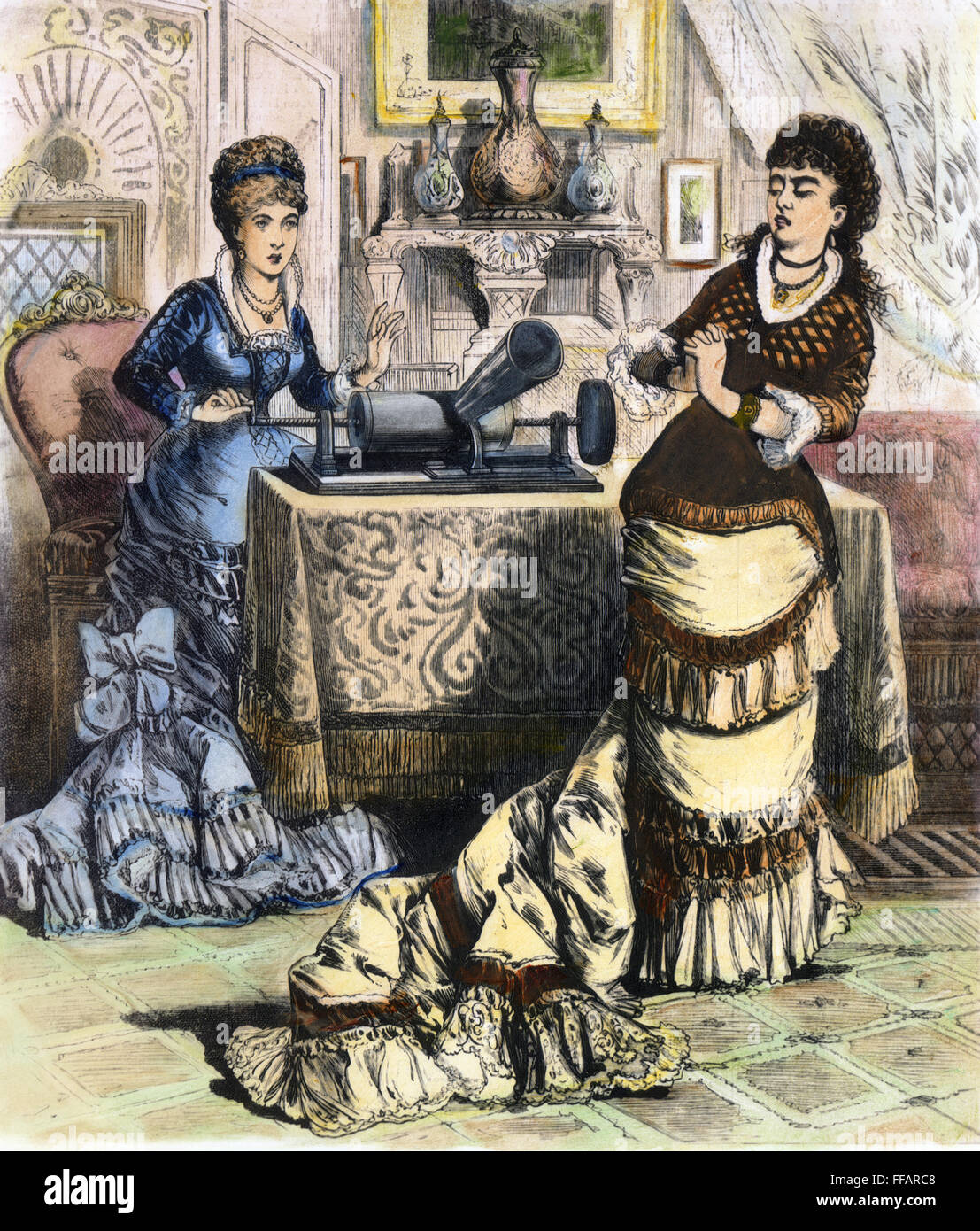 PHONOGRAPHEN, c1880. /nWood Gravur, c1880. Stockfoto