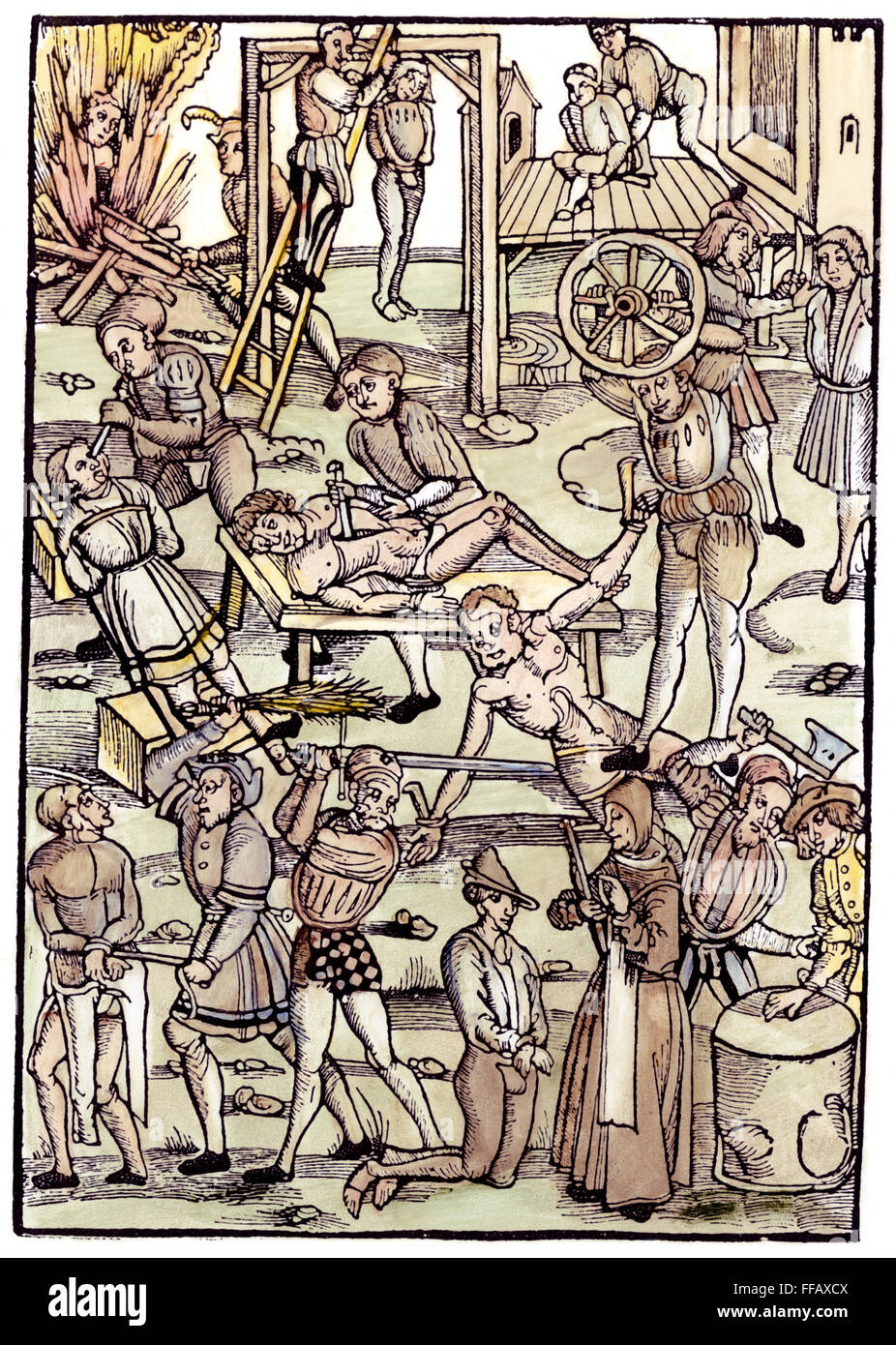 MITTELALTERLICHE FOLTER, 1508. /nVarious Formen der körperlichen Züchtigung im mittelalterlichen Europa. Deutsche Holzschnitt, 1508. Stockfoto