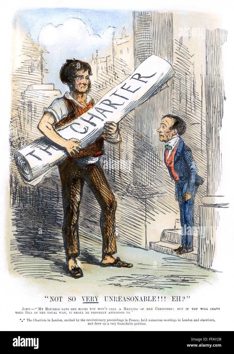 CHARTISTEN CARTOON, 1848. /n'Not so sehr unvernünftig!!! Nicht wahr? " Cartoon aus "Punch", 1848, auf die Darstellung der Chartisten Petition an das Parlament. Stockfoto
