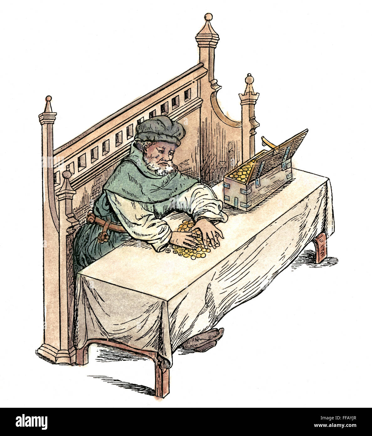 ENGLISCHE HÄNDLER. /nLine Gravur, 19. Jahrhundert, nach einem 15. Jahrhundert Buchmalerei. Stockfoto