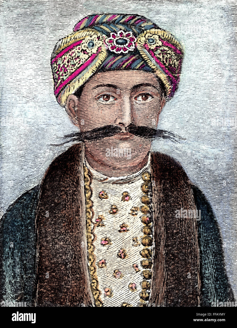 SURAJAH DIETZ (1729-1757). /nNawab von Bengalen, Indien. Farbige Linie Gravur, 19. Jahrhundert, nach einem indischen Miniatur. Stockfoto