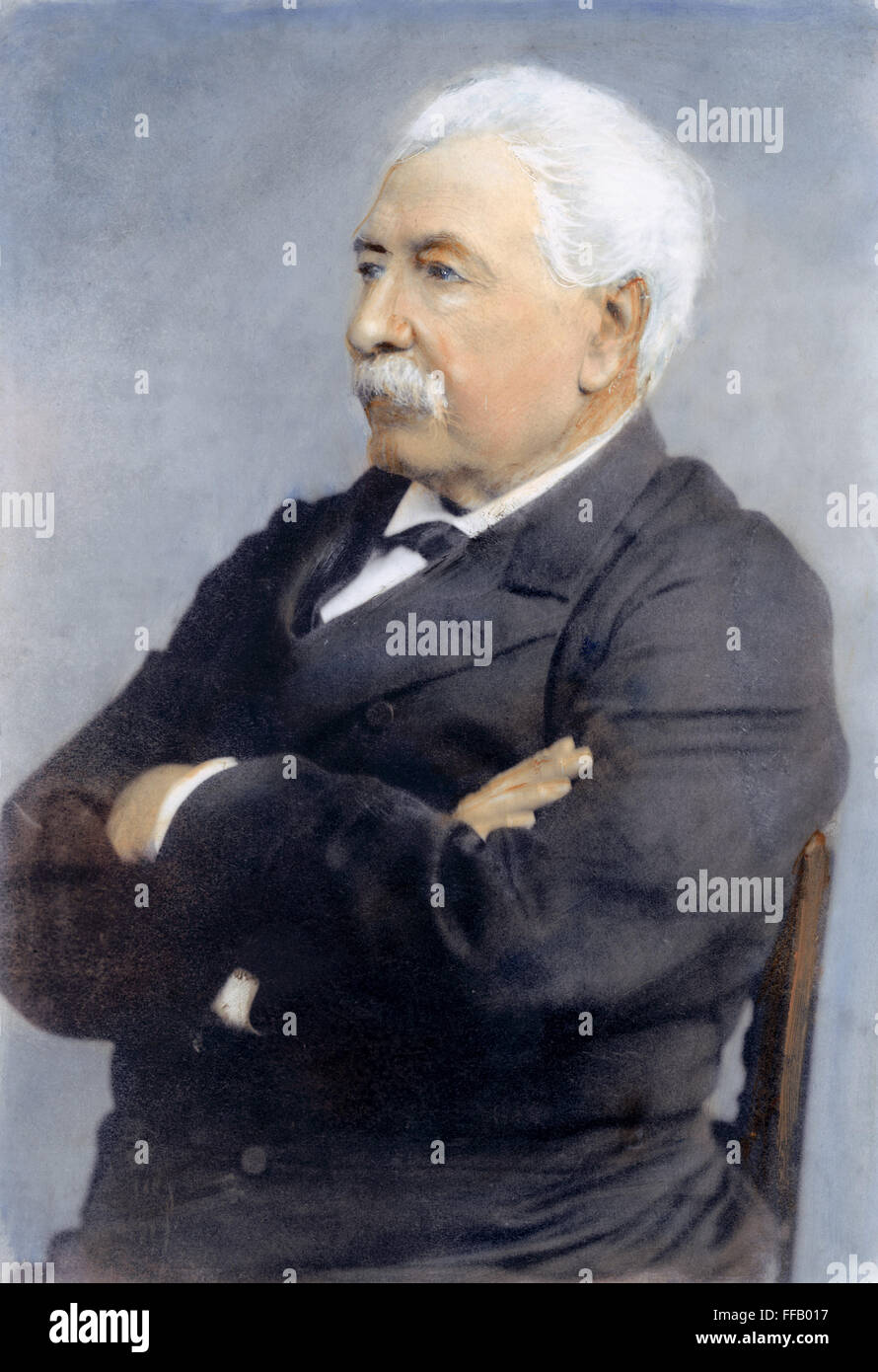 LESSEPS (1805-1894). /nVicomte Ferdinand Marie de Lesseps. Französischer Diplomat und Förderer von Suez und Panama Kanäle. Öl über Foto. Stockfoto