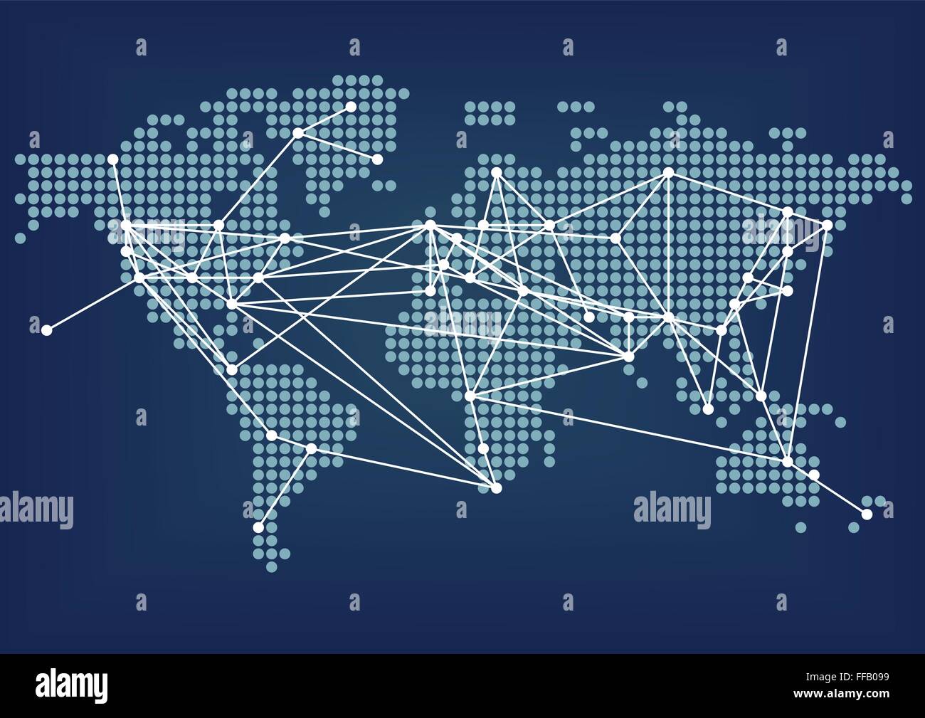 Globale Netzwerk-Konnektivität durch dunkle blaue Weltkarte dargestellt Stock Vektor