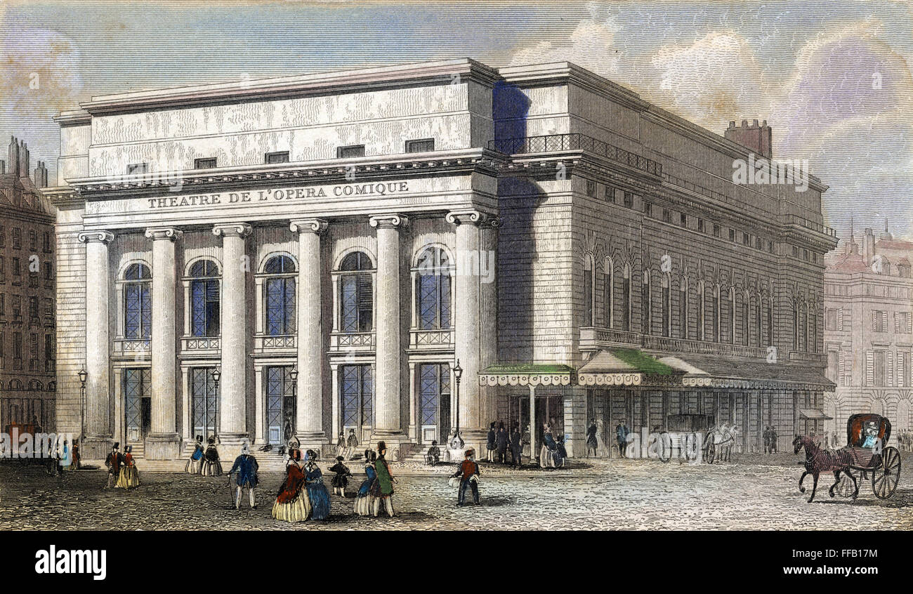 THEATER DE L ' OPERA COMIQUE. /Nview des Theatre de l ' Opera Comique in Paris, Frankreich. Linie, Gravur, Französisch, 19. Jahrhundert. Stockfoto