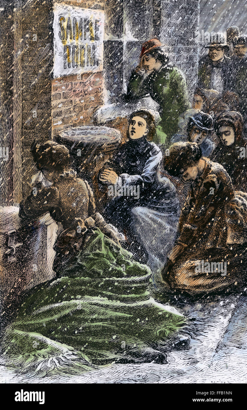 TEMPERANCE, c1880. NUM 'betenden Band' Frauen Temperance Aktivisten in der Straße vor einem Saloon, aus denen sie, c1880 gesperrt haben, zu beten. Zeitgenössische Linie Gravur. Stockfoto