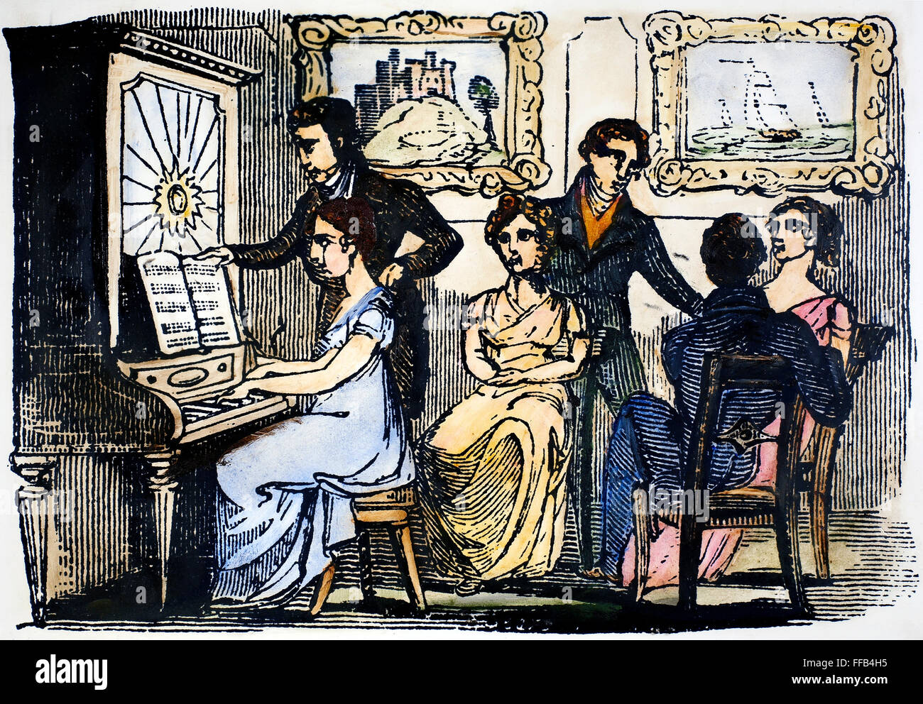 Salon-Musik, c1820. /nWood Gravur, American, c1820. Stockfoto