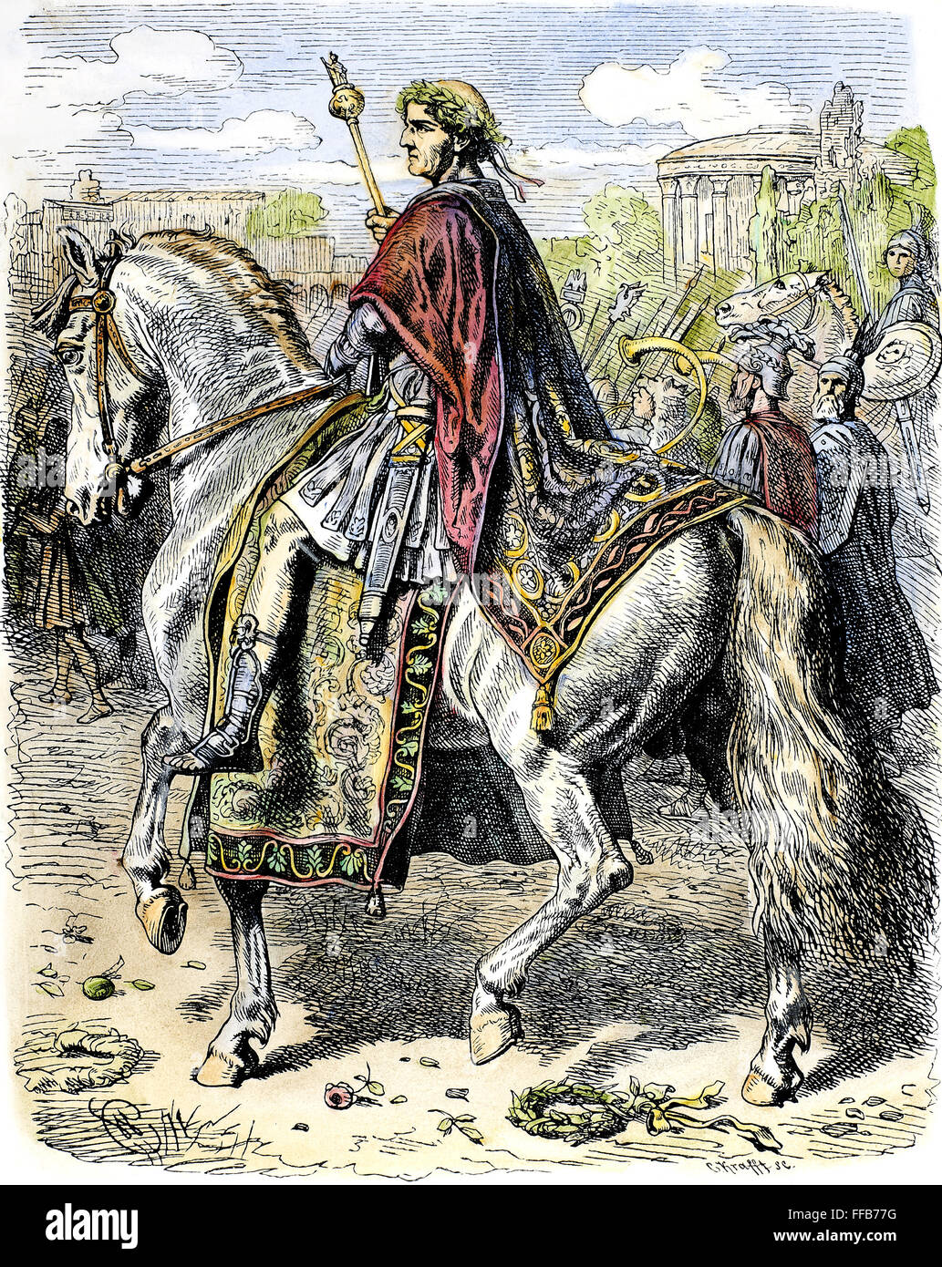 JULIUS CAESAR (100 V.CHR. - 44 V.CHR.). /nRoman general und Staatsmann. Holzstich, 19. Jahrhundert. Stockfoto