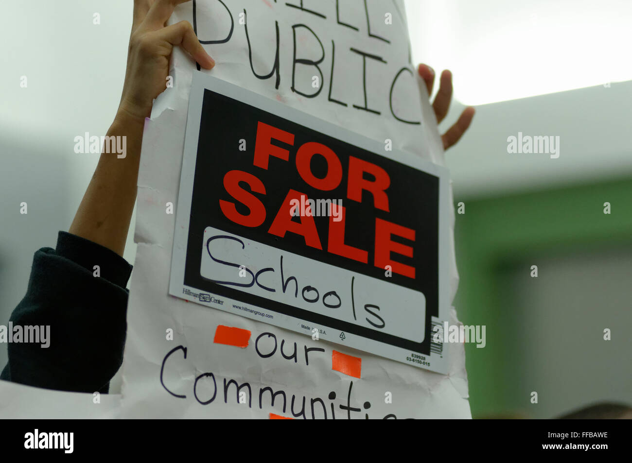 Protest am 19. November 2015 Schule Reformkommission Aktion treffen im Schulbezirk Philadelphia Hauptsitz Stockfoto