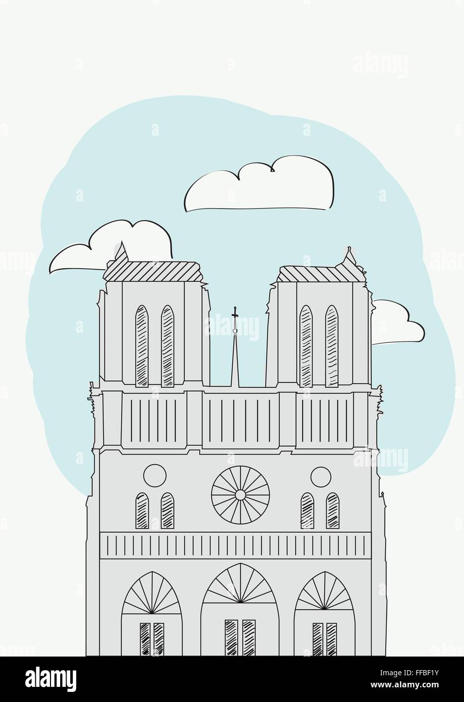 Kathedrale Notre-Dame. Paris. Frankreich. Vektor-Illustration für Zeitschrift oder Zeitung Stock Vektor