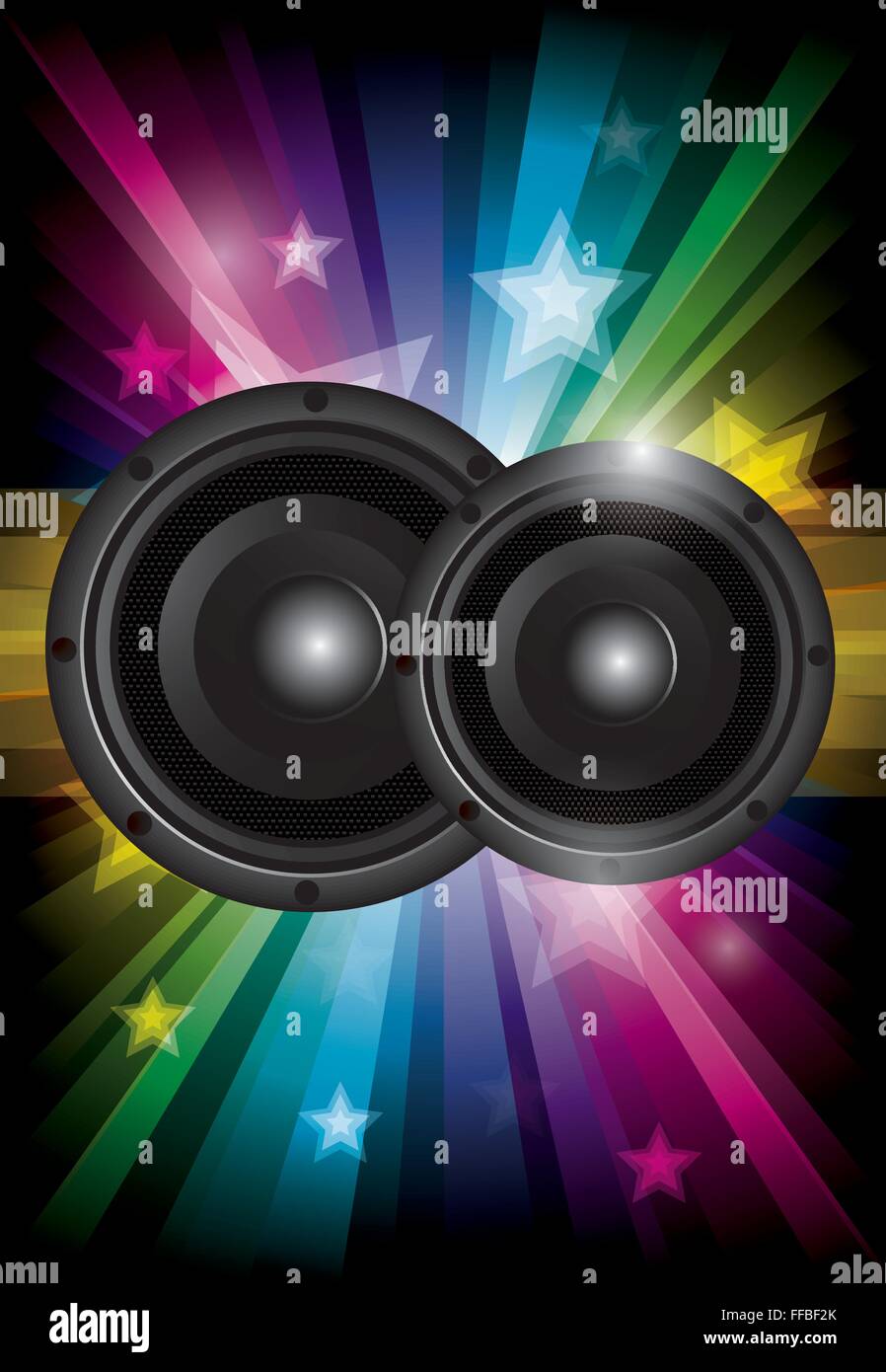 Disco-Club Flyer mit schwarzen Lautsprecher und Transparenz-stars Stock Vektor