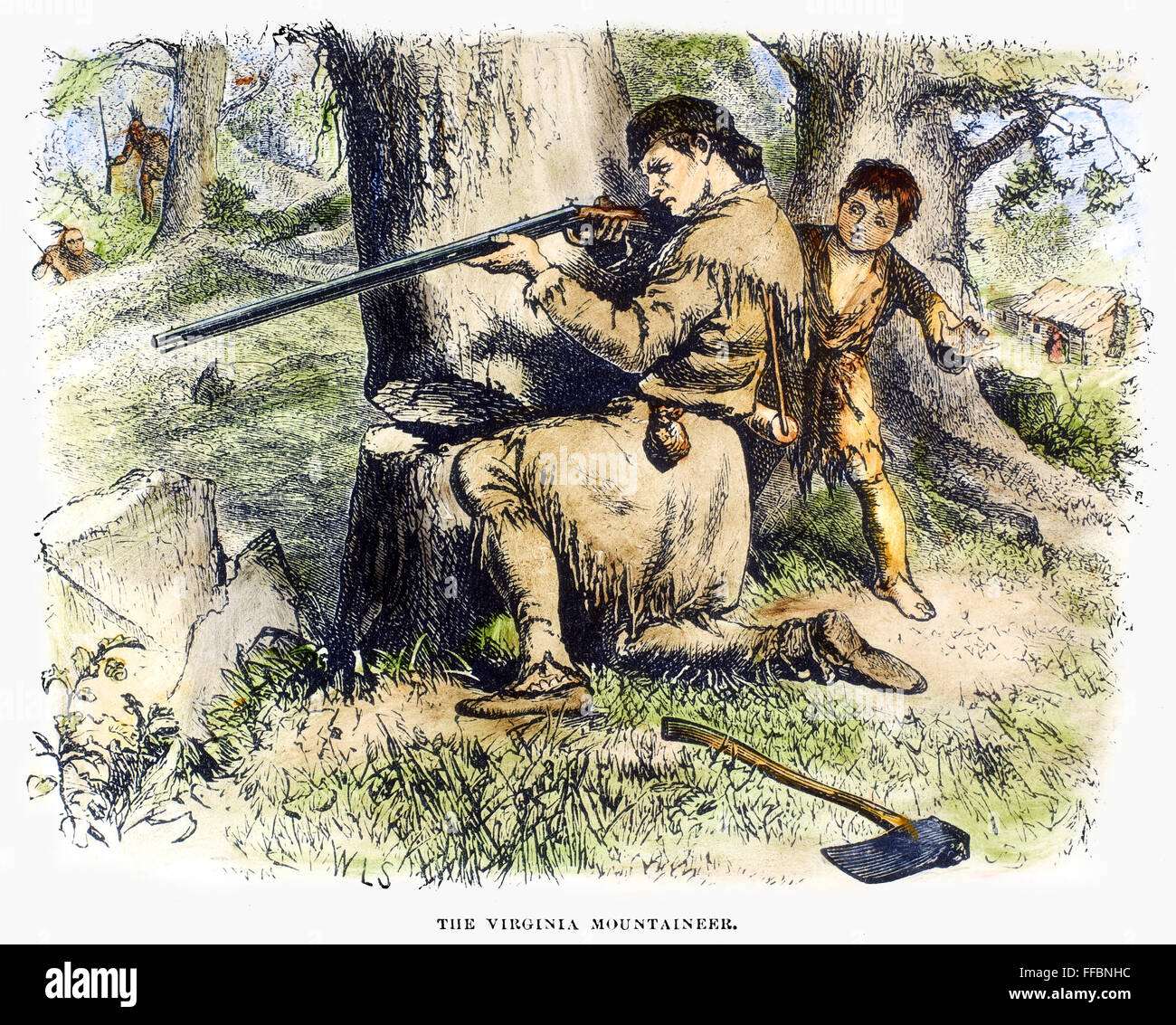 VIRGINIA BERGSTEIGER. /nAt die Zeit der amerikanischen Revolution. Holzstich, 1876. Stockfoto