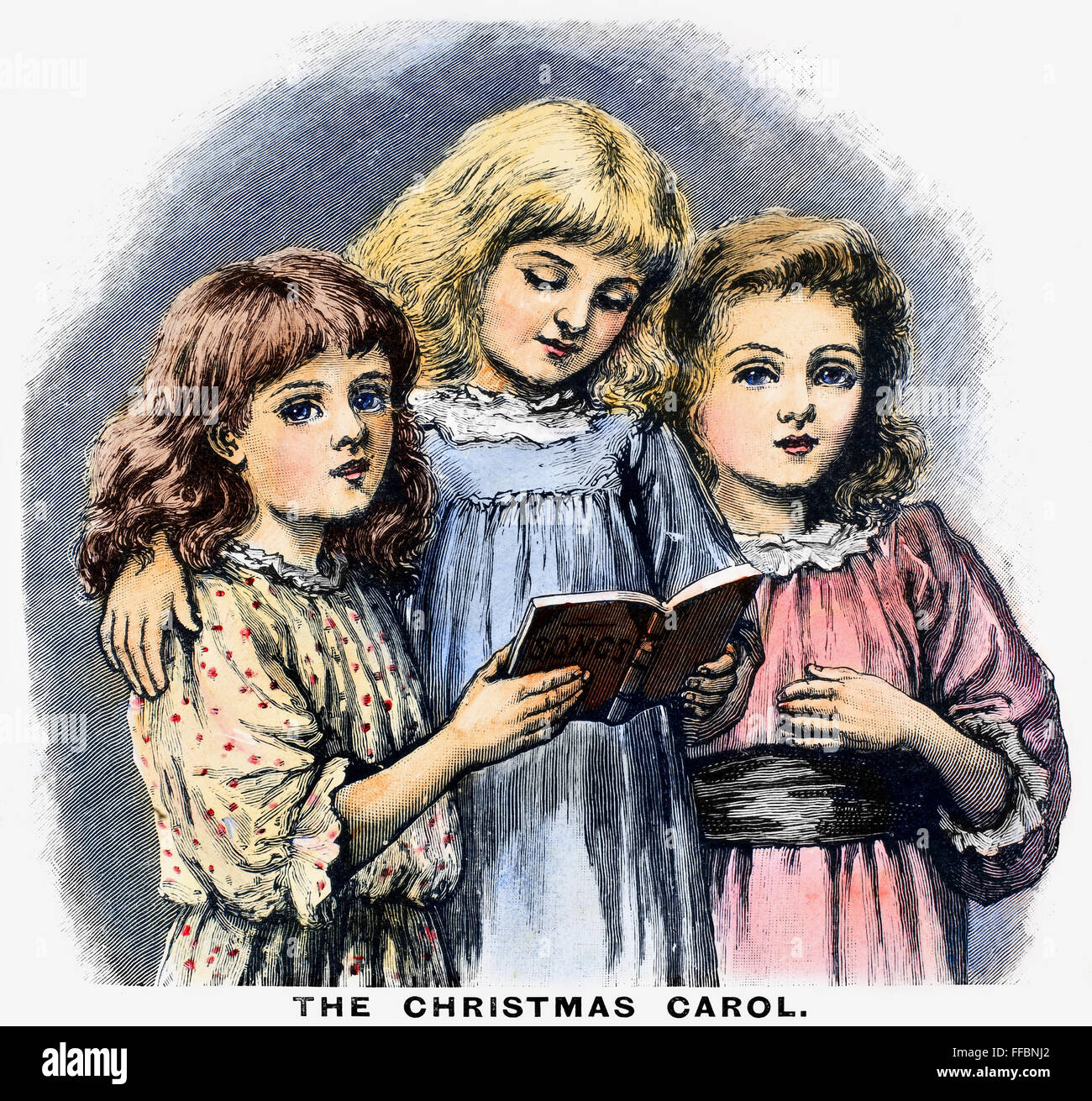 CHRISTMAS CAROLERS. /nWood Gravur, 1896. Stockfoto