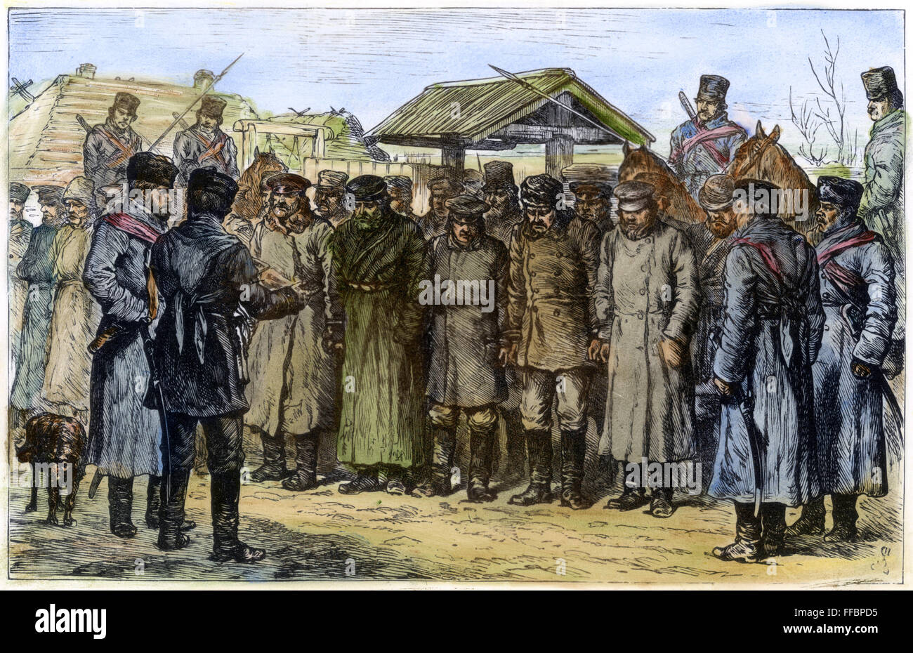 RUSSLAND: NIHILISTEN, 1887. /nRussian Nihilisten auf ihrem Weg nach Sibirien. Holz, Gravur, Englisch, 1887. Stockfoto
