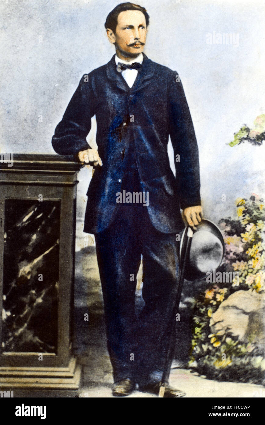 KARL BENZ (1844-1929). /nGerman Automobil-Ingenieur. Öl über ein Foto, 1869. Stockfoto