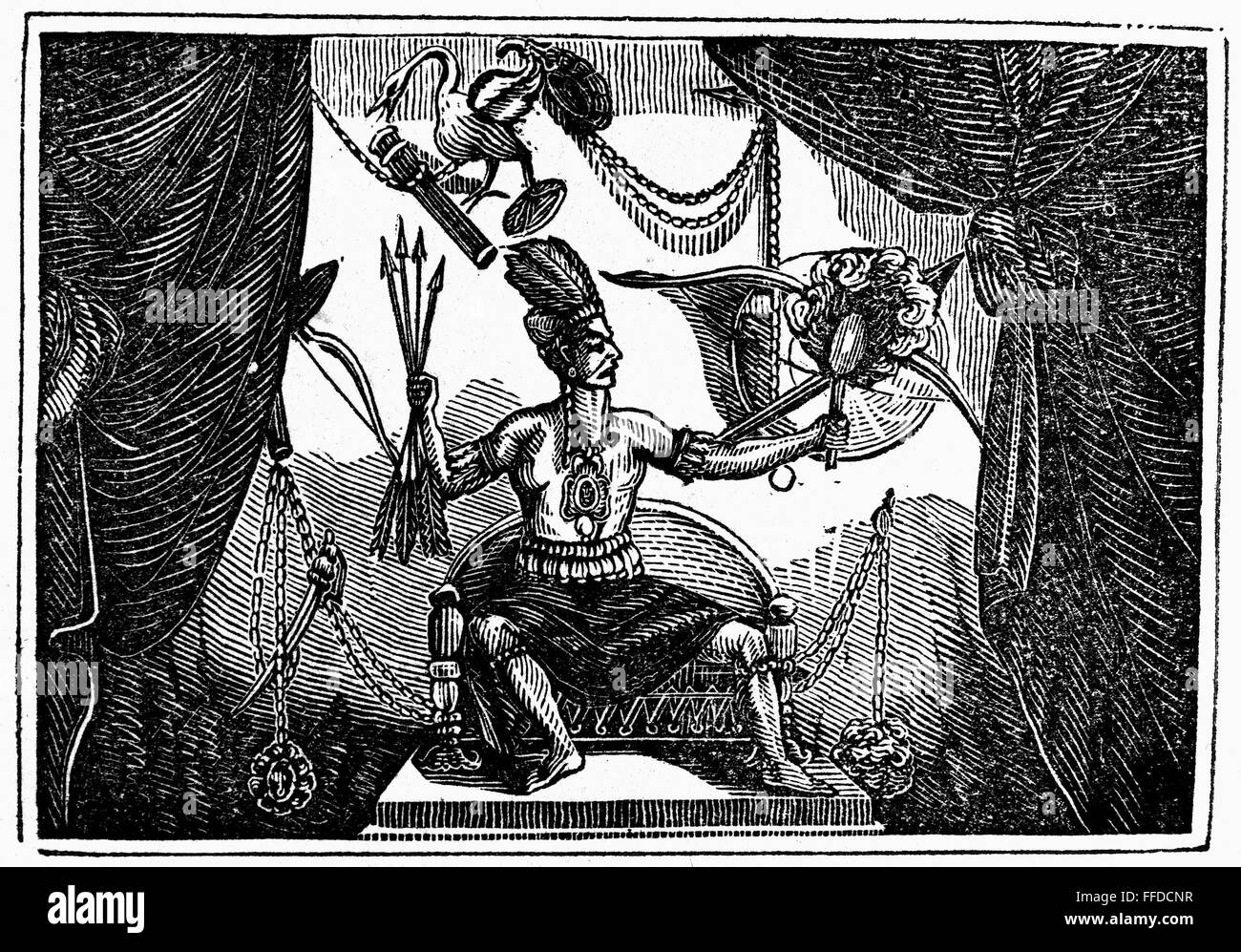 AZTEKISCHE GOTTHEIT. /nHaloch, oder Tescalipuca, eine Gottheit der Azteken. Holzstich, 19. Jahrhundert. Stockfoto