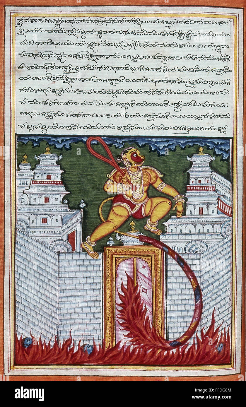 HINDUISMUS: HANUMAN. /nThe Affe Gottheit, Hanuman, der Hindu-Mythologie. Indische Buchmalerei. Stockfoto