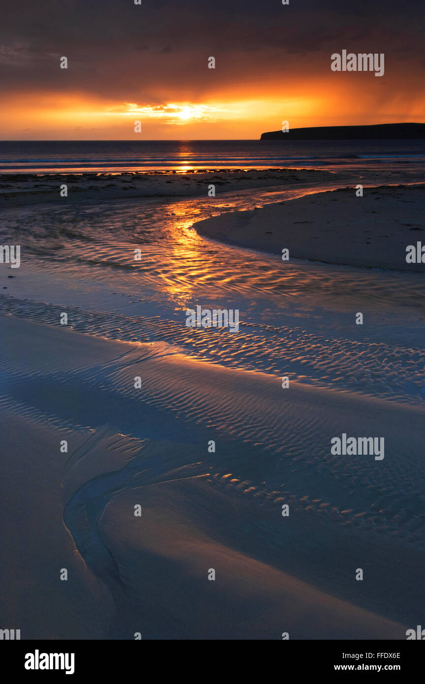 Sonnenuntergang von Dunnet Bay, Caithness, Schottland. Stockfoto