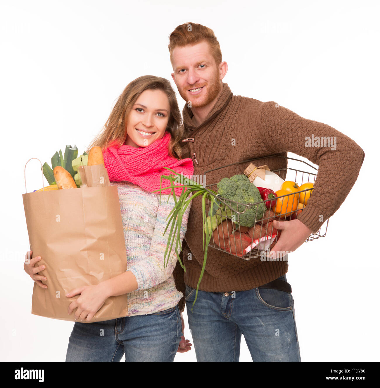 Brautpaar mit Einkaufstüten shopping Stockfoto
