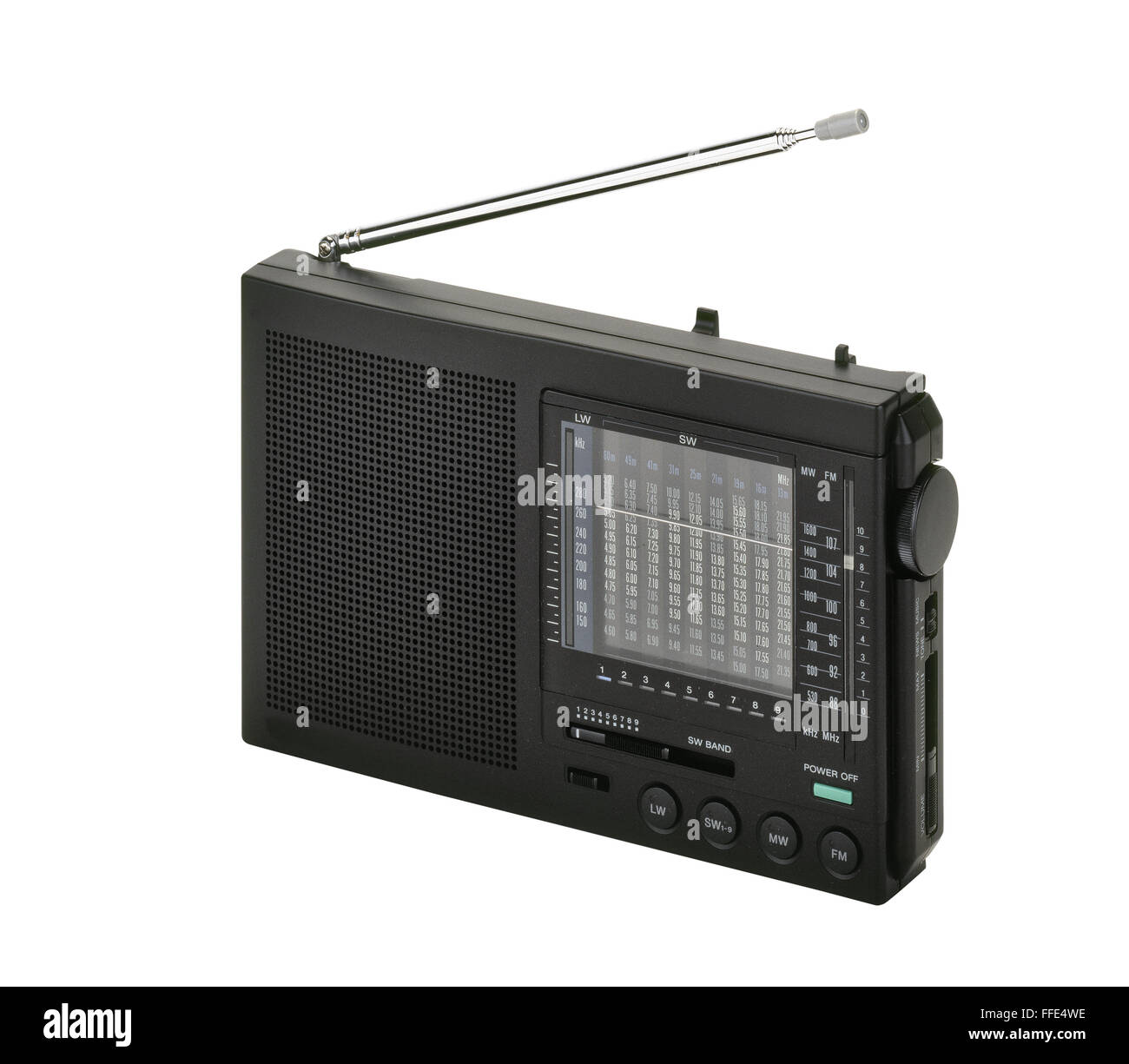 Alte Vintage Radio Empfänger Multi Band isoliert auf weiss mit Beschneidungspfad Stockfoto