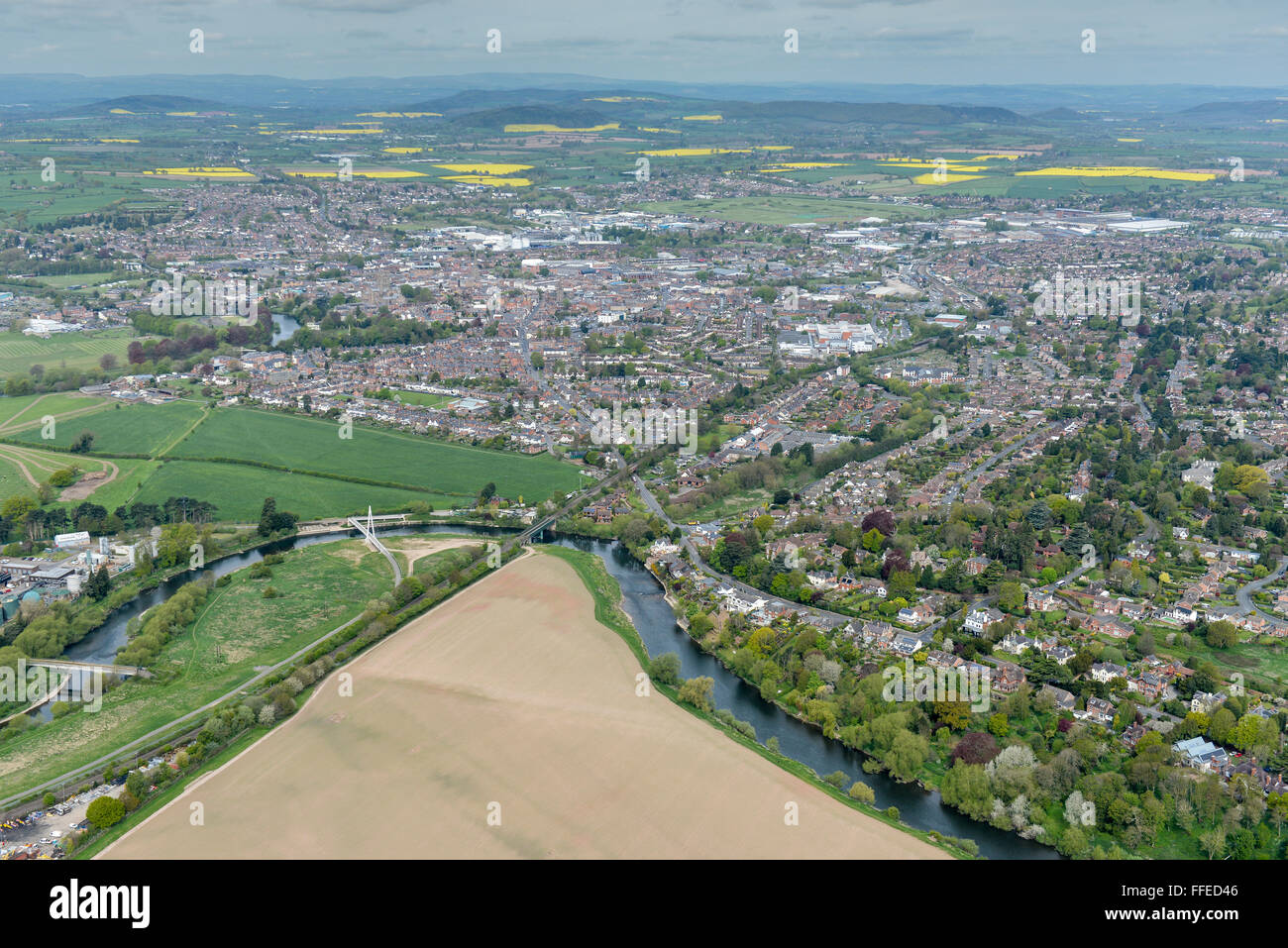 Eine Luftaufnahme des unteren Bullingham und Putson von Hereford Stockfoto