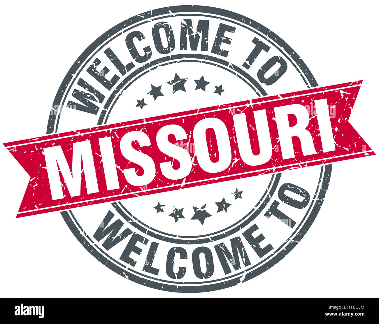 Herzlich Willkommen Sie in Missouri roten runden Vintage Stempel Stockfoto