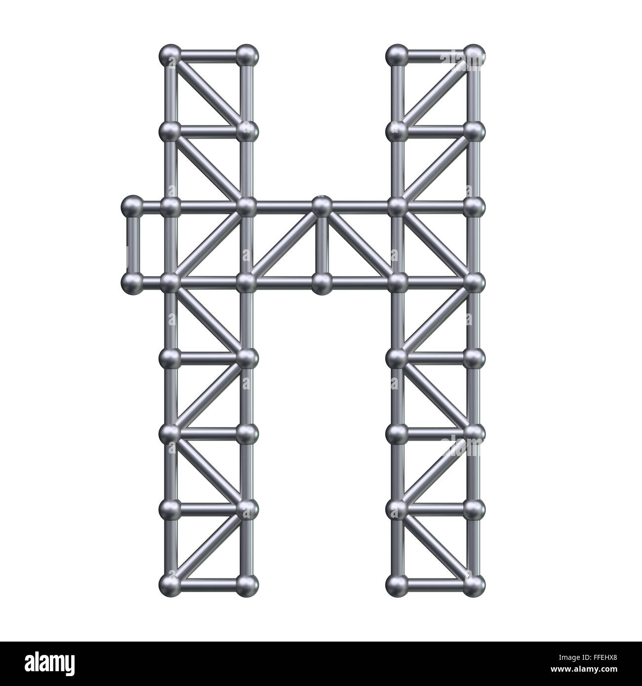 Metallstruktur Alphabet Buchstaben H. 3D Render. Stockfoto