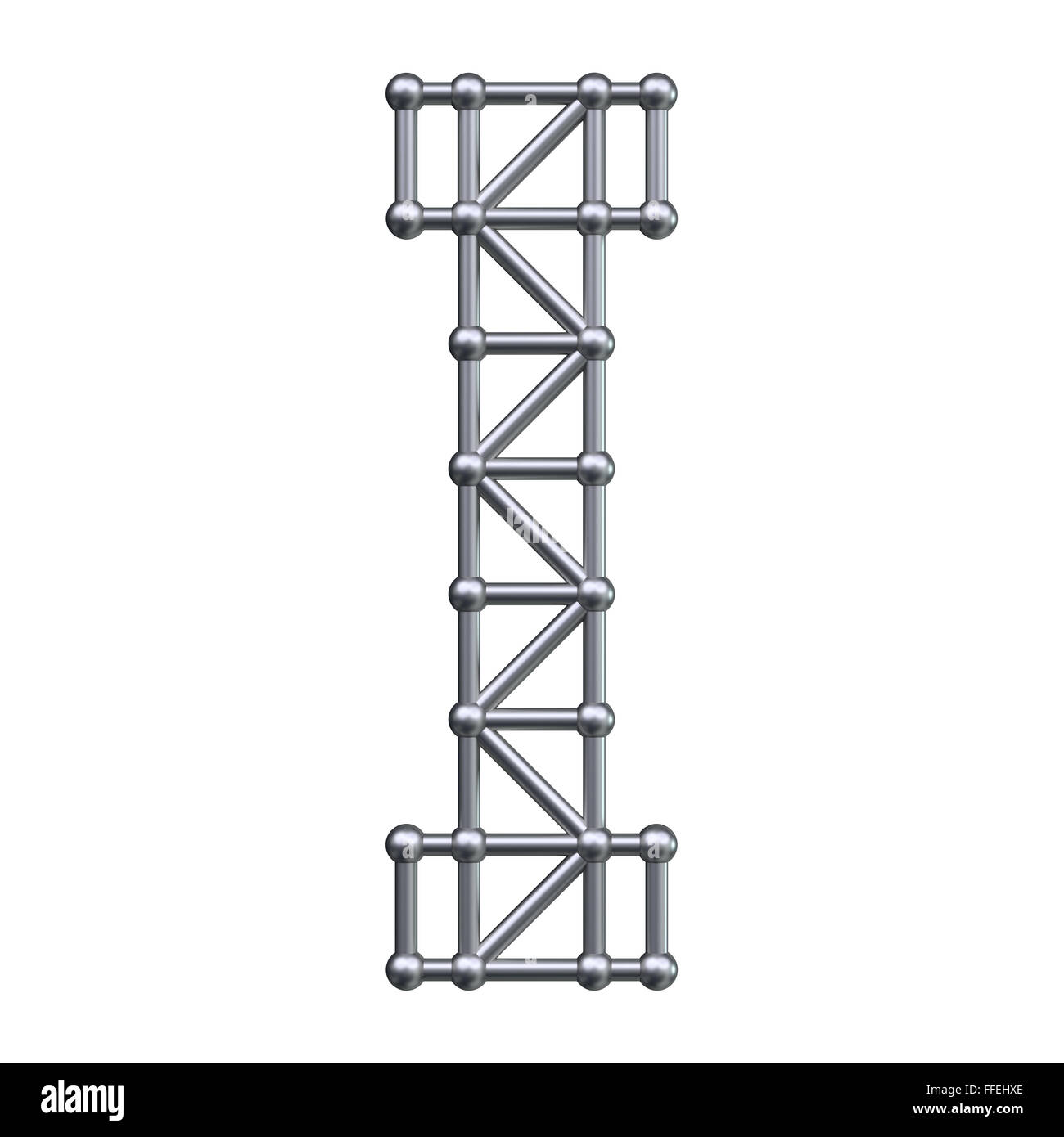 Metallstruktur Alphabet Buchstaben I. 3D Render. Stockfoto