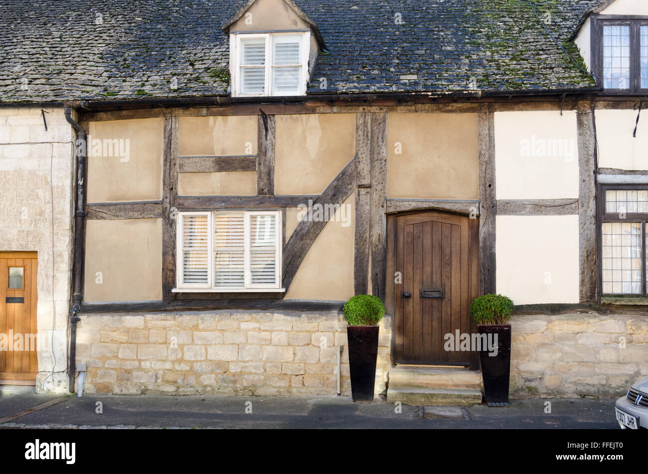 Kleines Fachwerk-Cottage in Cotswold Stadt von Winchcombe Stockfoto