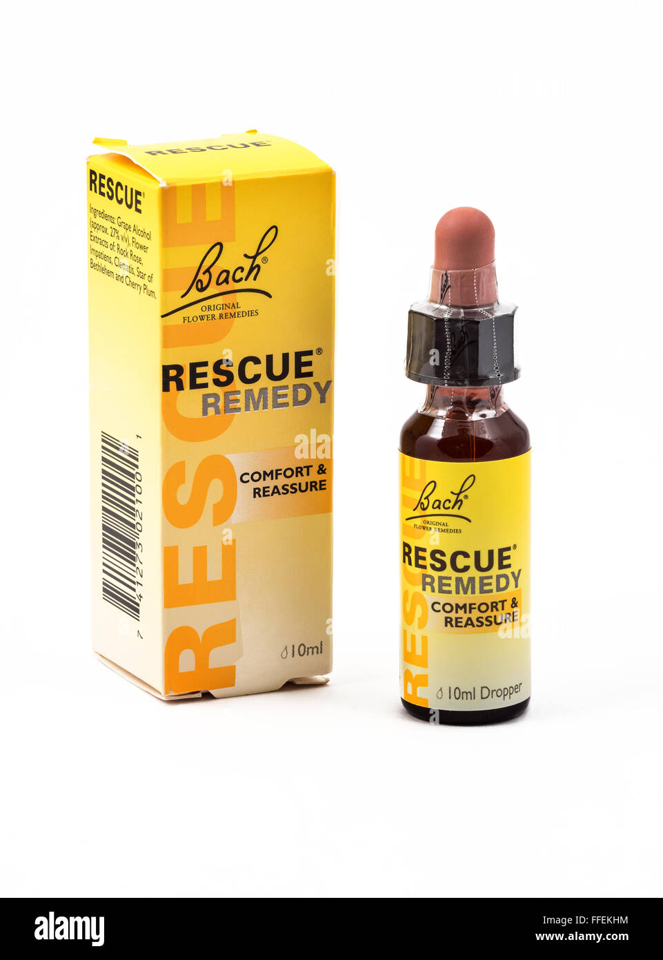 Bach Rescue Remedy, verwendet als Behandlung für Stress, Spannung etc. Stockfoto