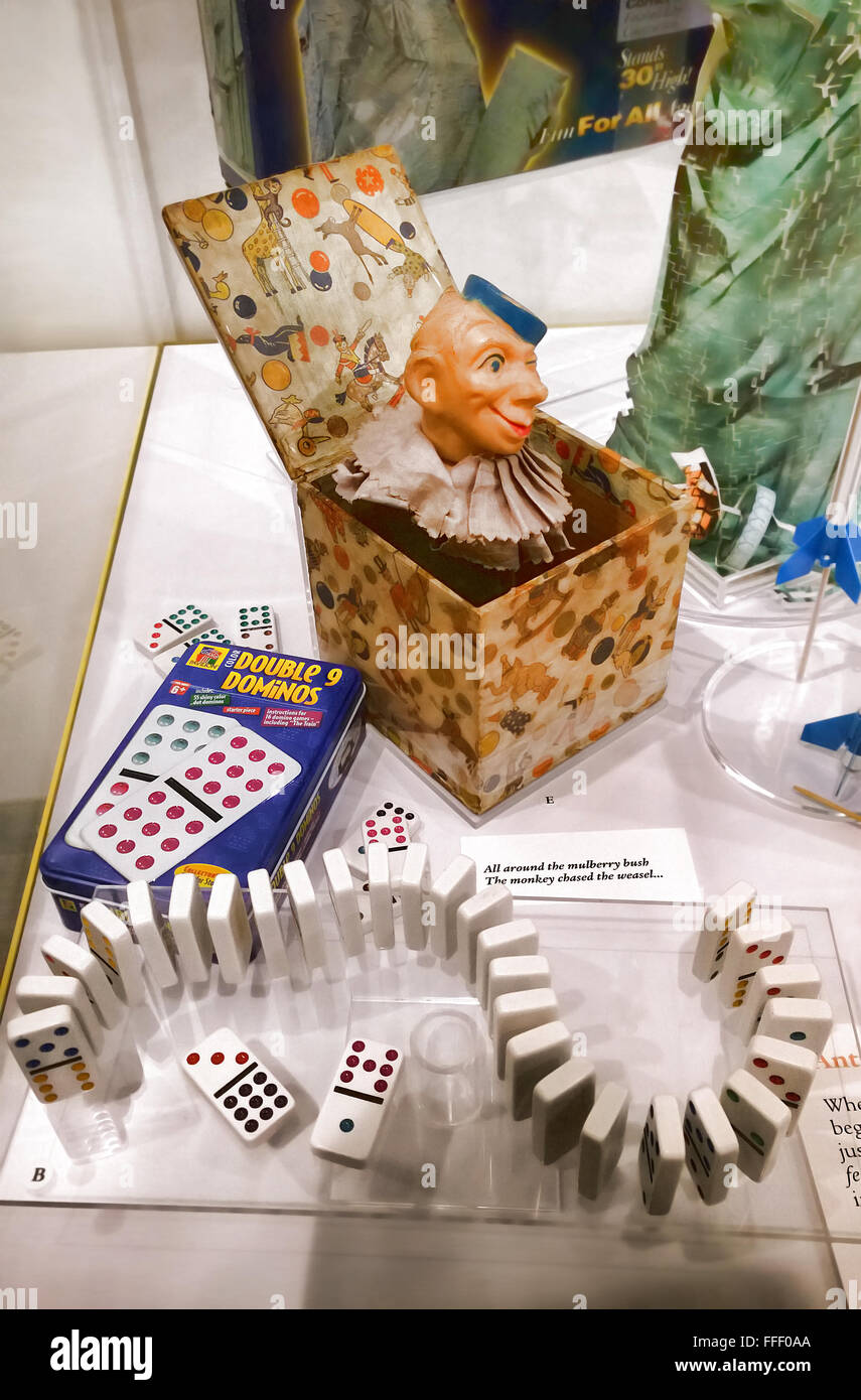 Rochester, New York. Starke Museum spielen. Dominos und Jack in der Box-Spielzeug Stockfoto